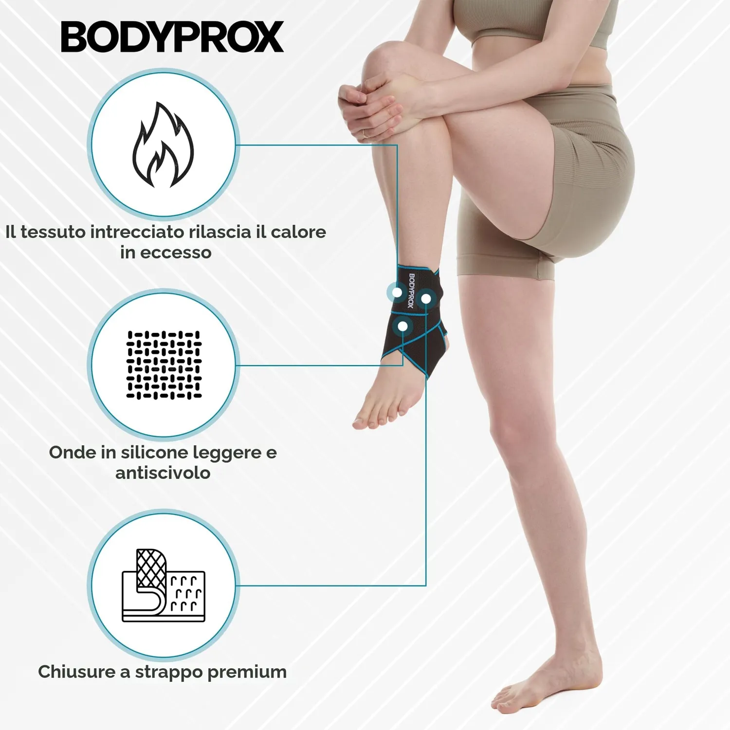 Bodyprox tutore caviglia compressione nero regolabile