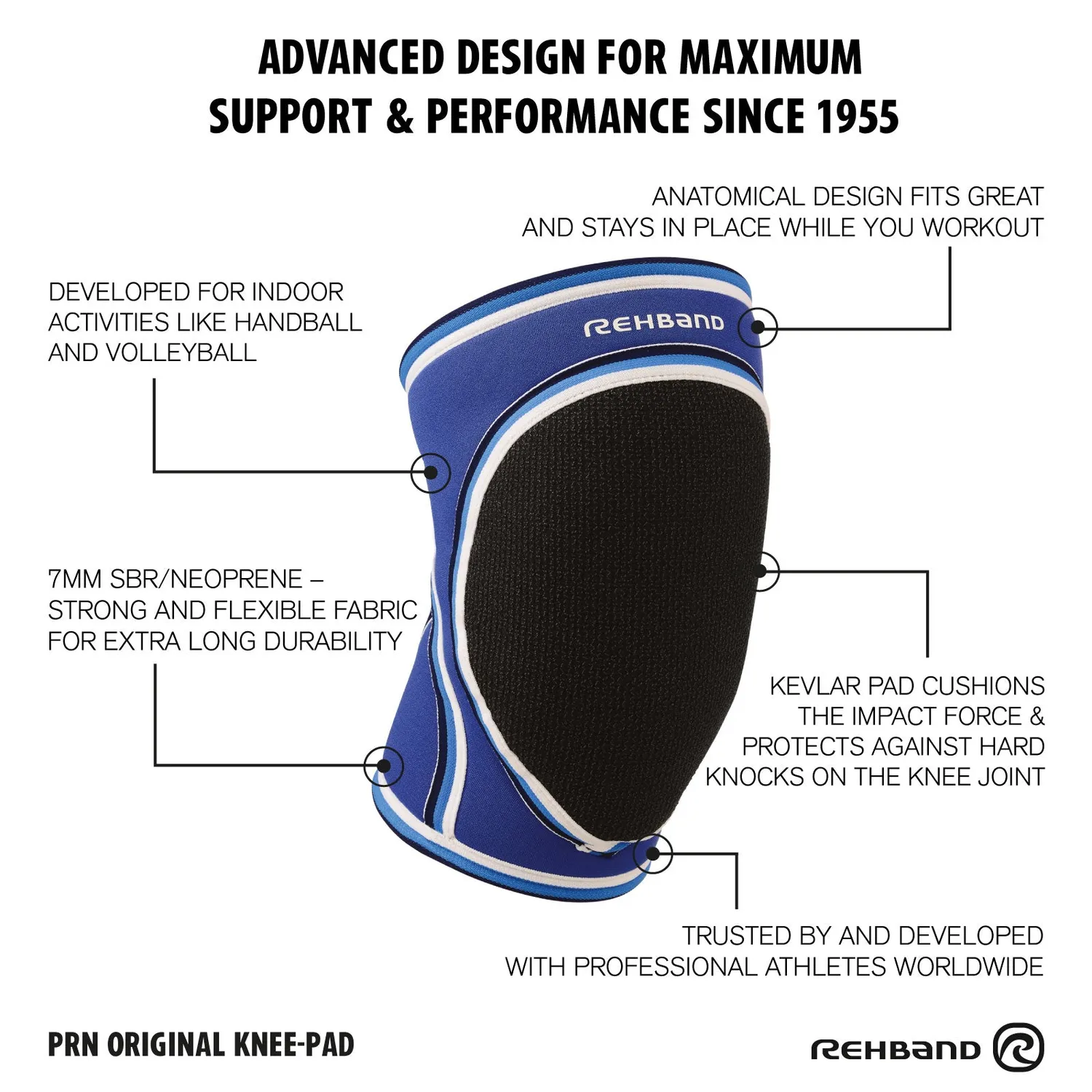 Rehband PRN Original Ginocchiere Pallamano Blu Singolo Protettiva