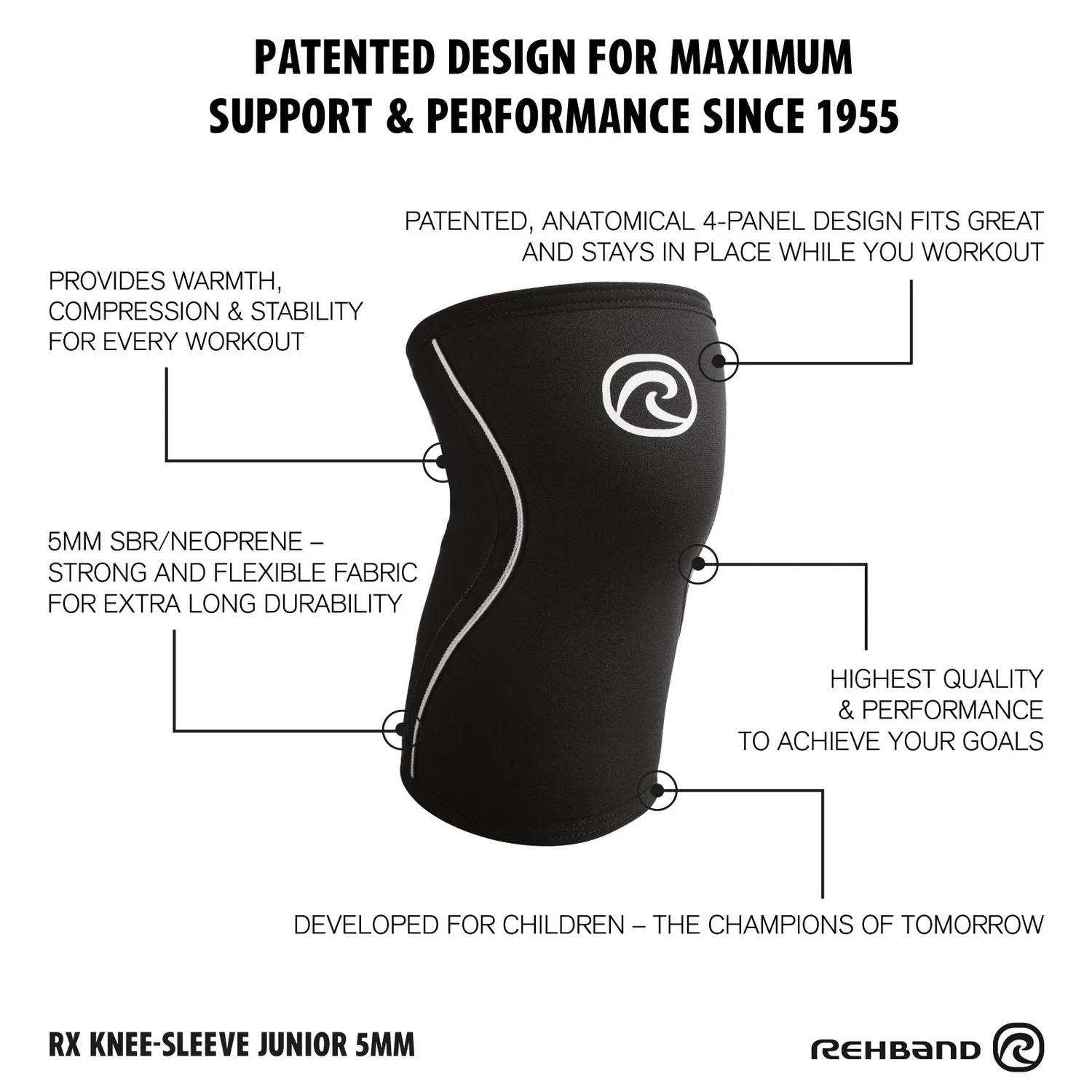 Rehband RX Knee Sleeve 5mm ginocchiera junior nero 1 pezzo