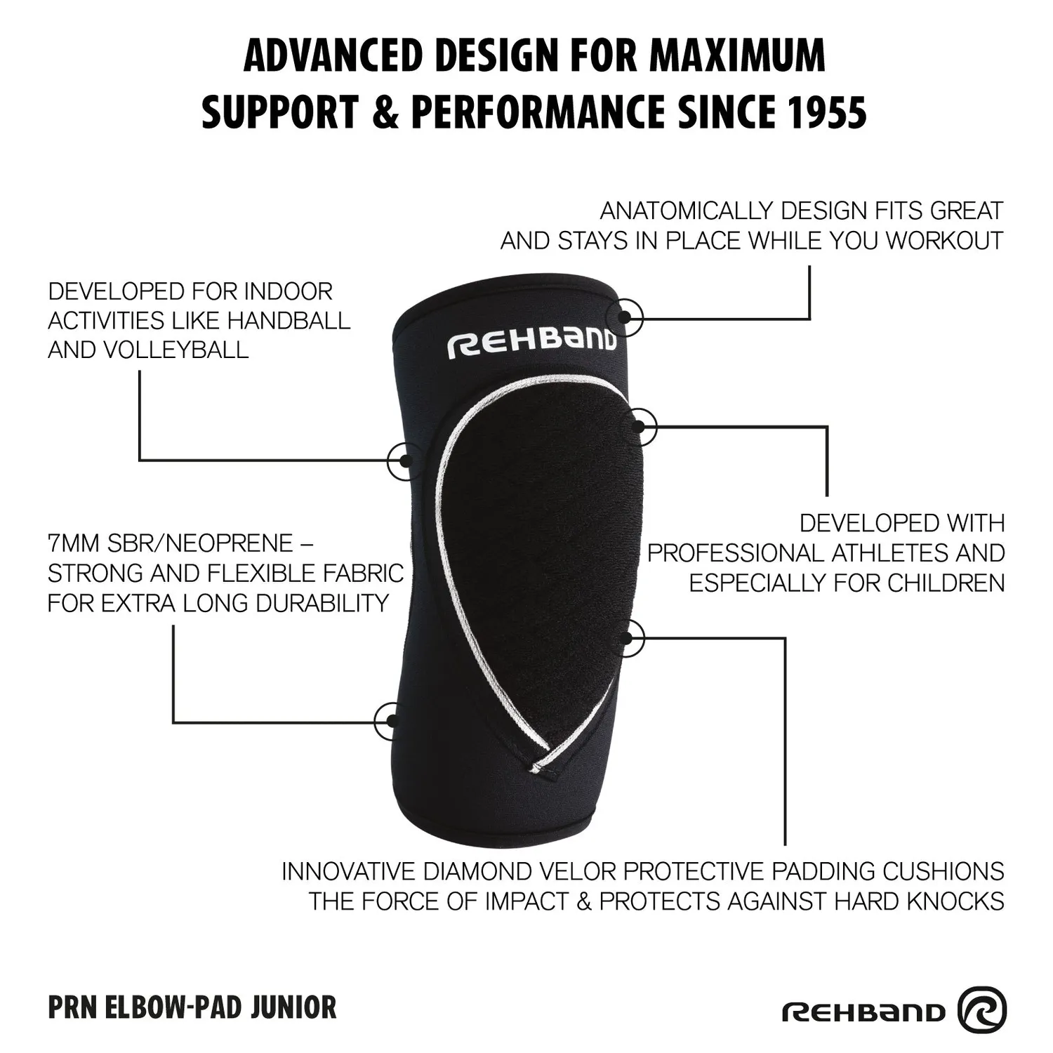 Rehband PRN Elbow Pad Junior gomitiere bambino nero singolo