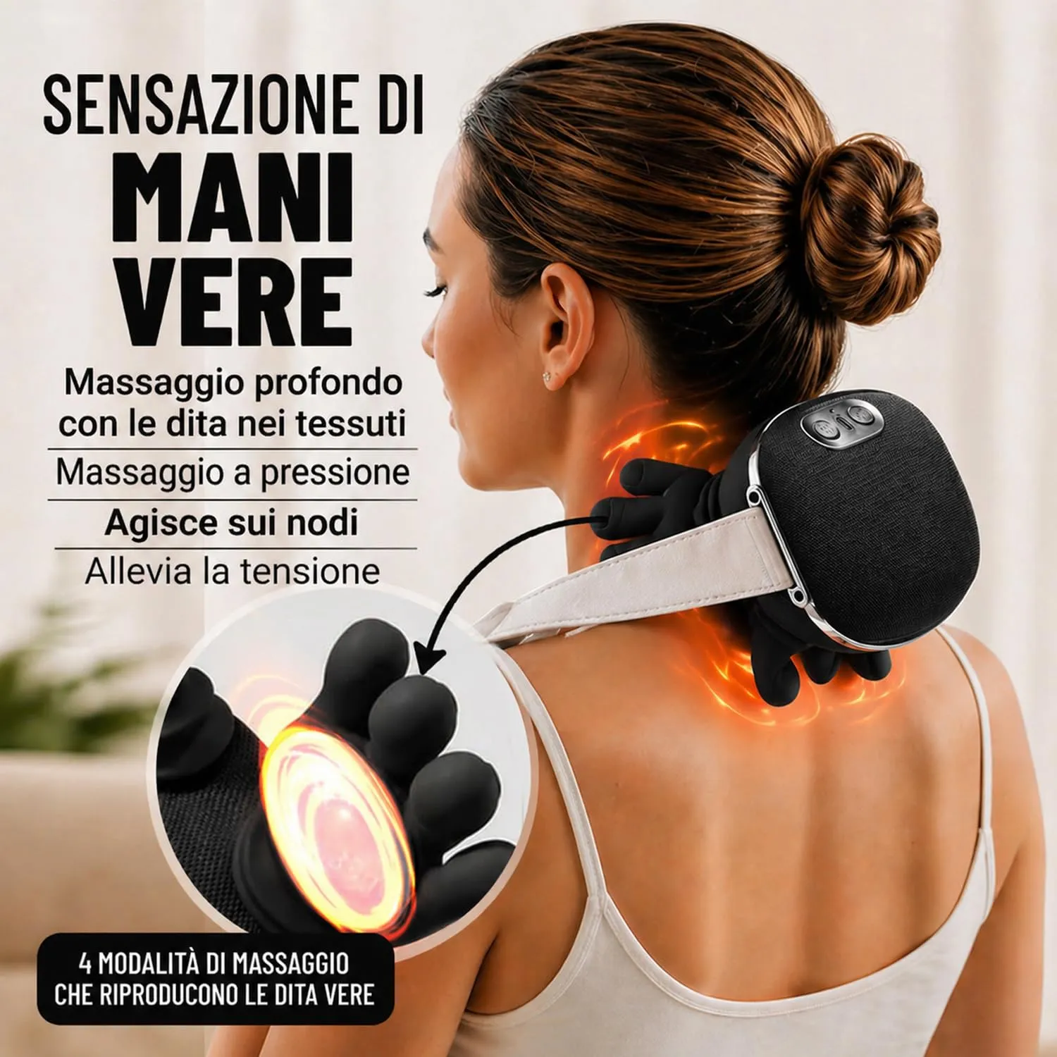 BeFit24 Massaggiatore Cervicale 4D Cuscino Nero con Calore