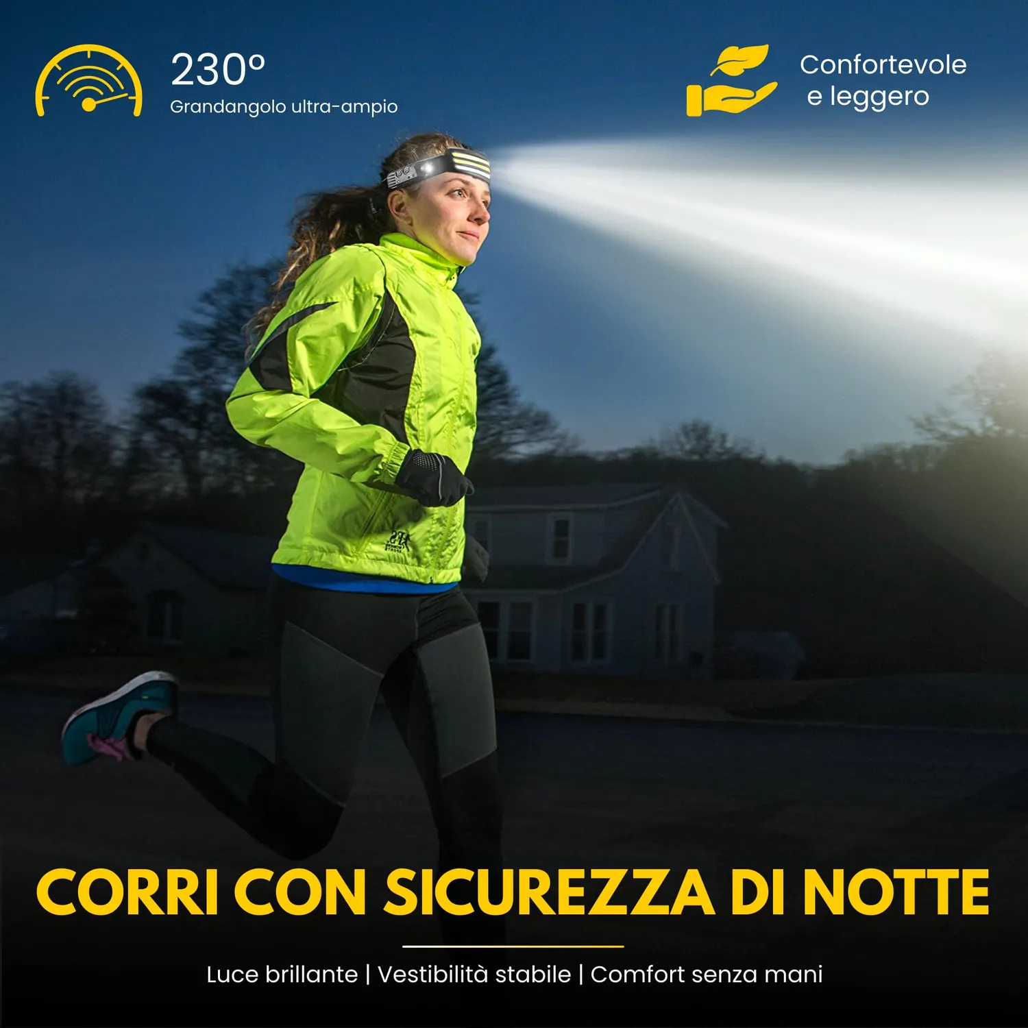 BeFit24 Torcia Frontale LED 98g USB-C 230° con Sensore