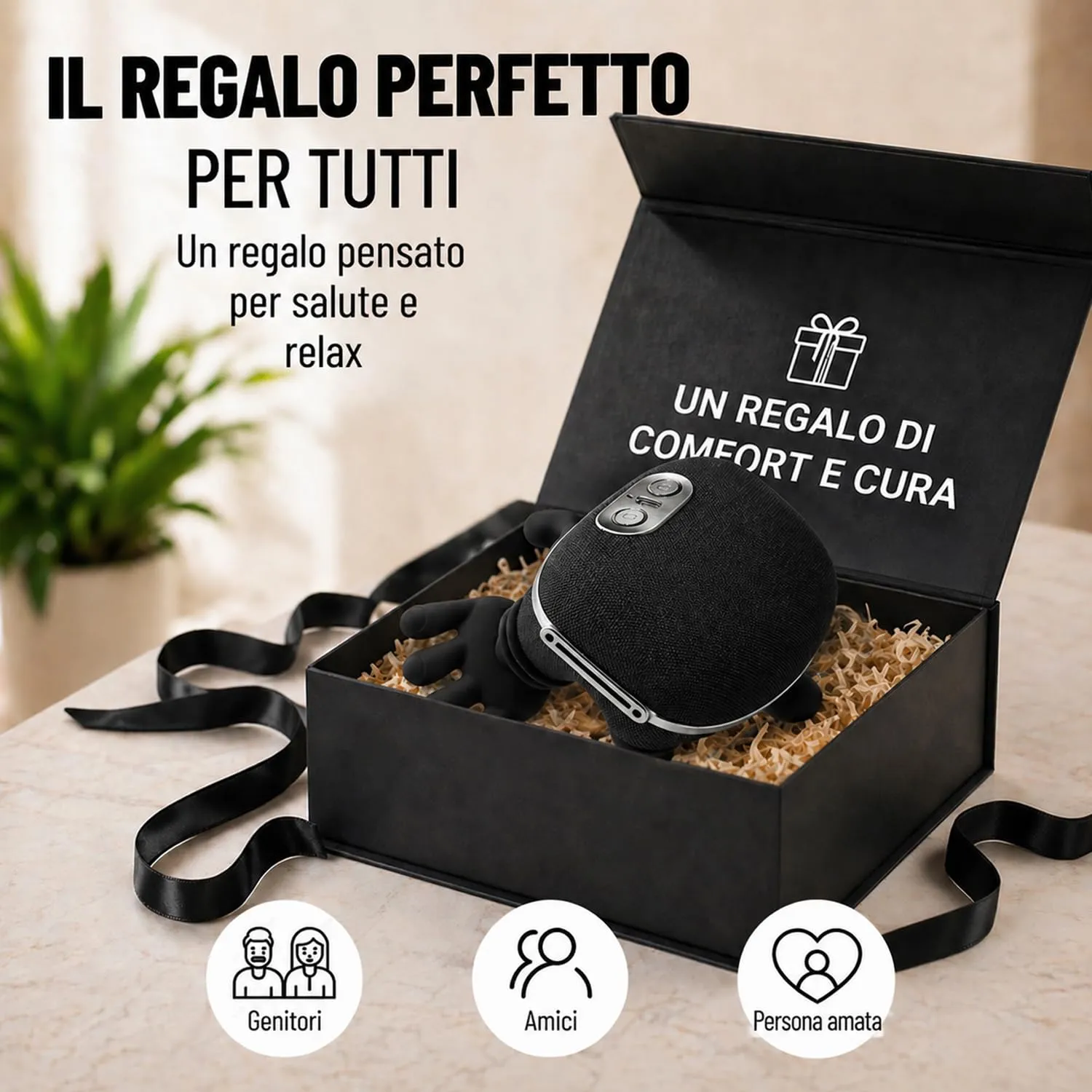 BeFit24 Massaggiatore Cervicale 4D Cuscino Nero con Calore
