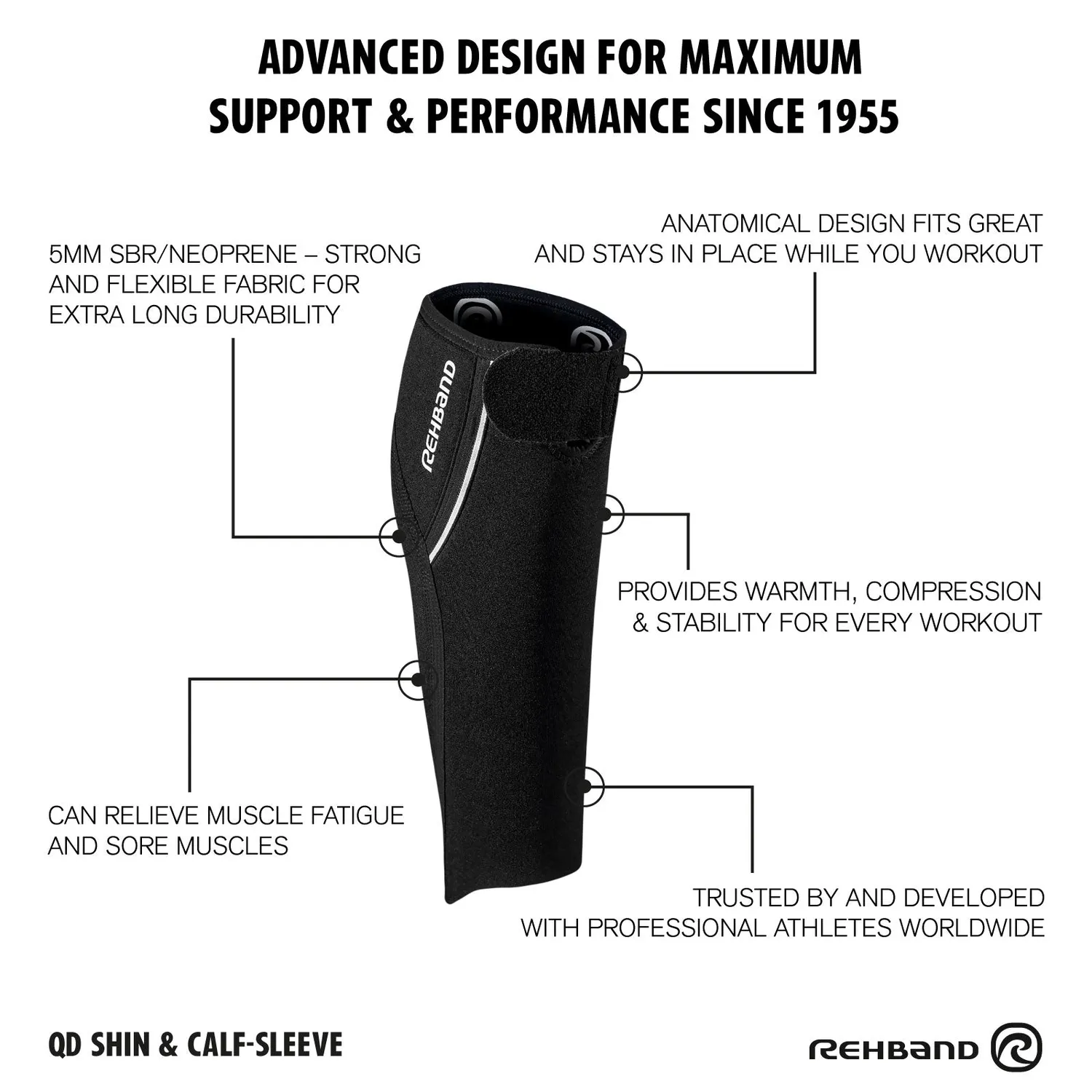 Rehband QD Adjustable Shin Calf Support polpaccio 5mm