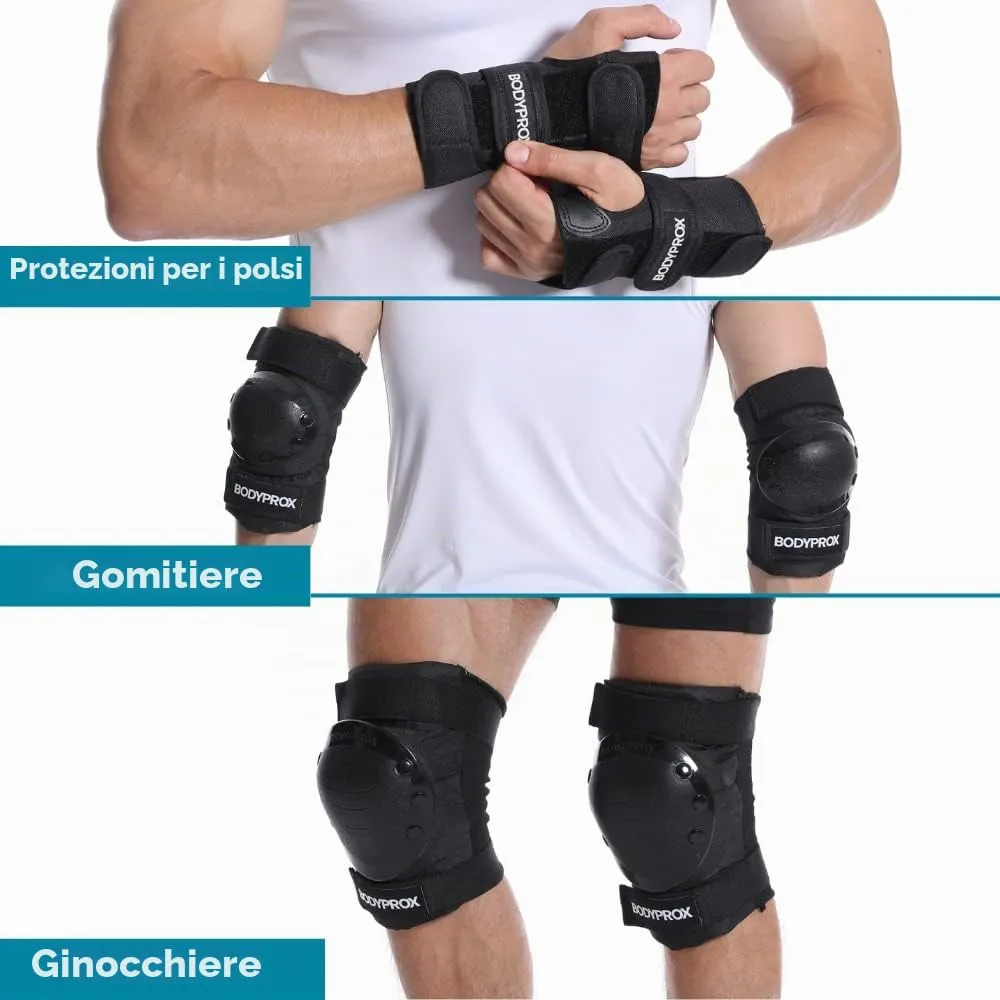 Bodyprox Set Protezioni skate M ginocchia gomiti polsi