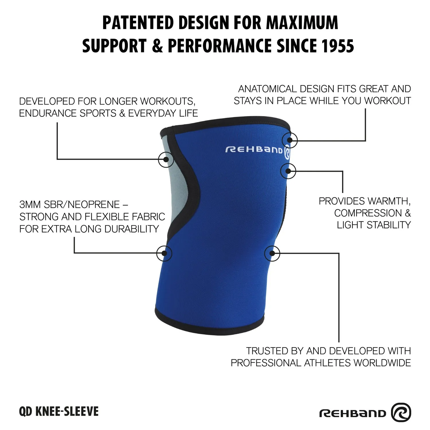 Rehband QD Knee Sleeve ginocchiera 3mm blu singolo