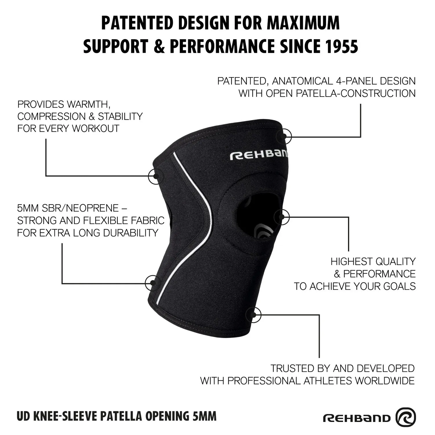 Rehband Open-Patella Knee Sleeve ginocchiera nero singolo