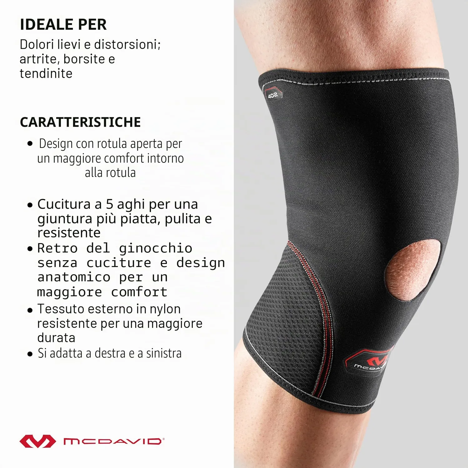 McDavid Apertura Rotula ginocchiera neoprene L nera