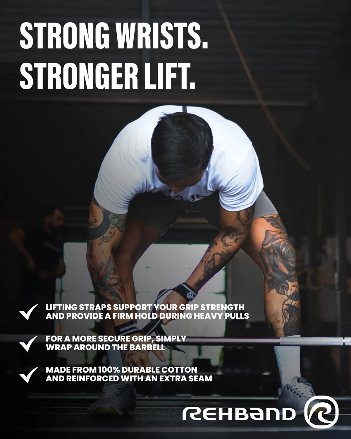 Rehband Lifting Straps cinghie sollevamento nero paio cotone