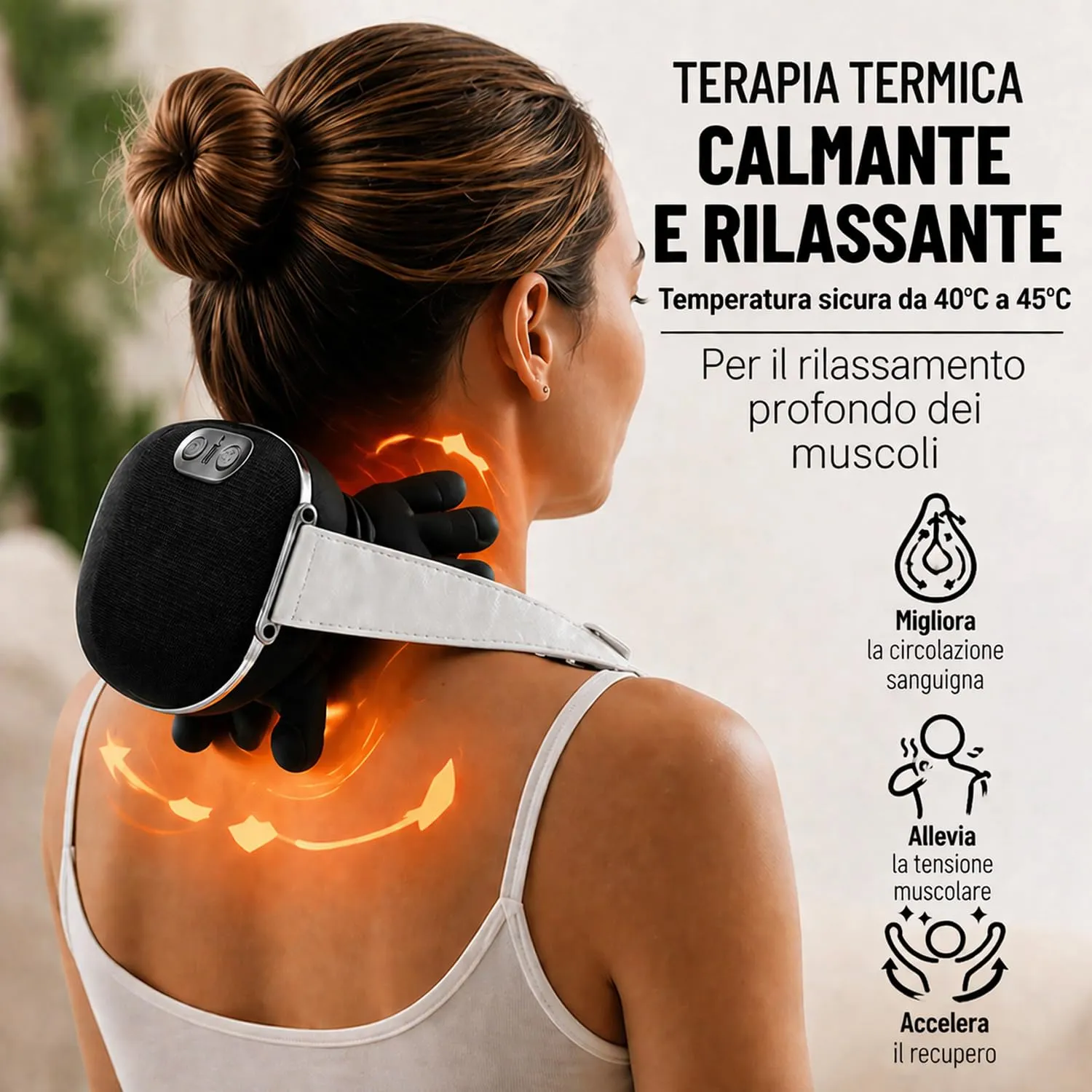 BeFit24 Massaggiatore Cervicale 4D Cuscino Nero con Calore