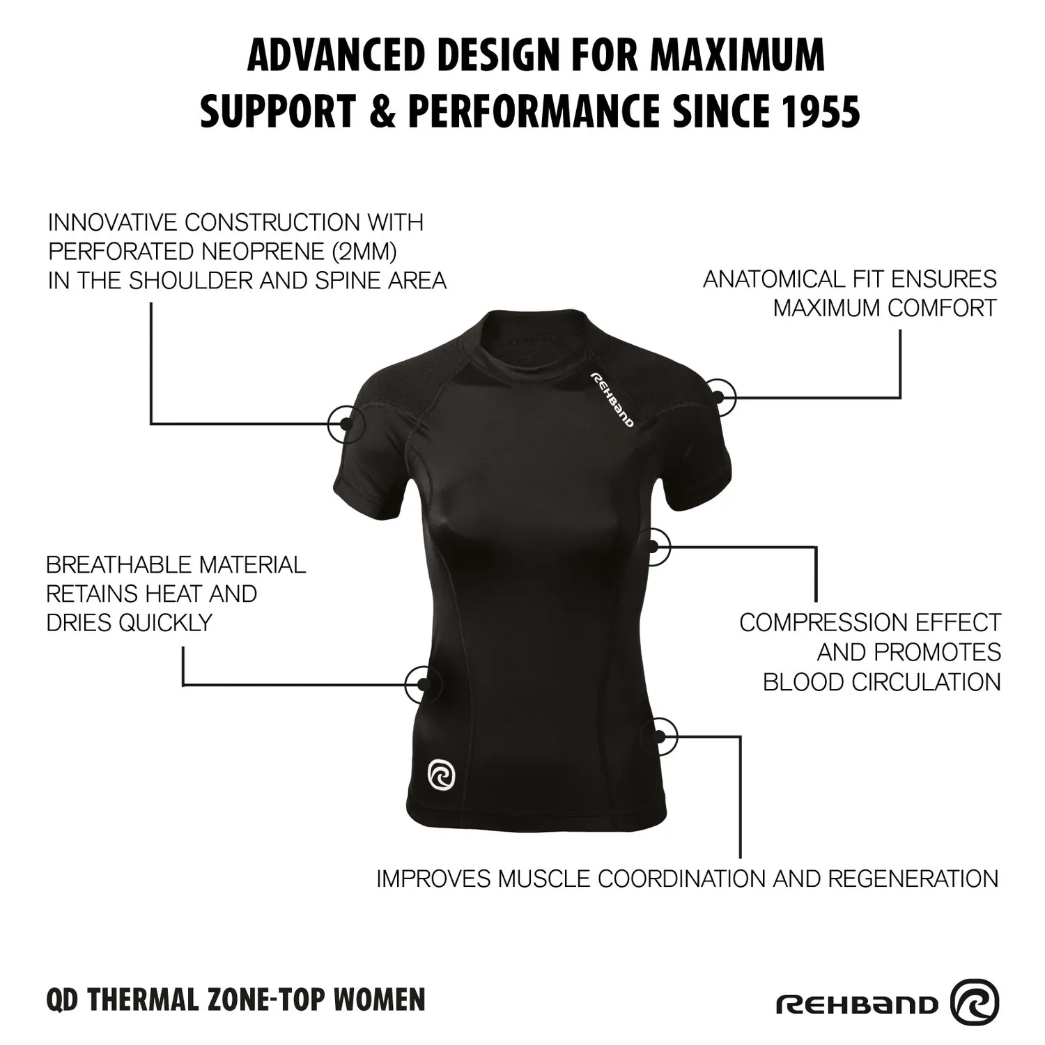 Rehband Thermal Zone Maglia Termica Donna Nera Comfort