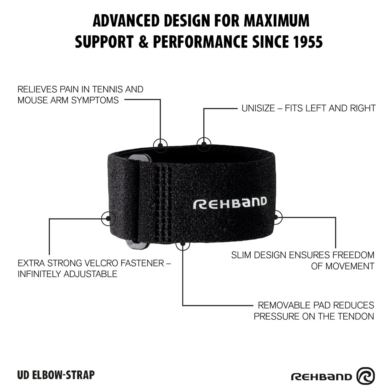 Rehband Tennis Elbow Strap cinturino gomito nero singolo