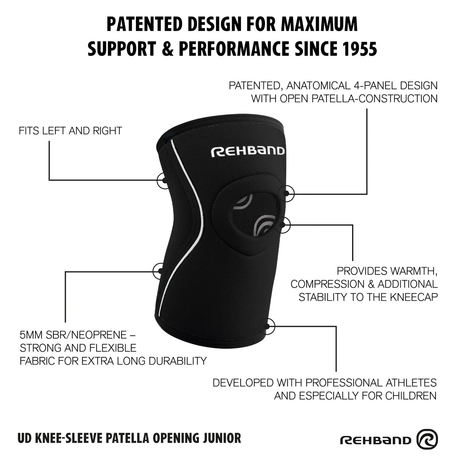 Rehband Open-Patella Knee Sleeve Junior ginocchiera bambino nero