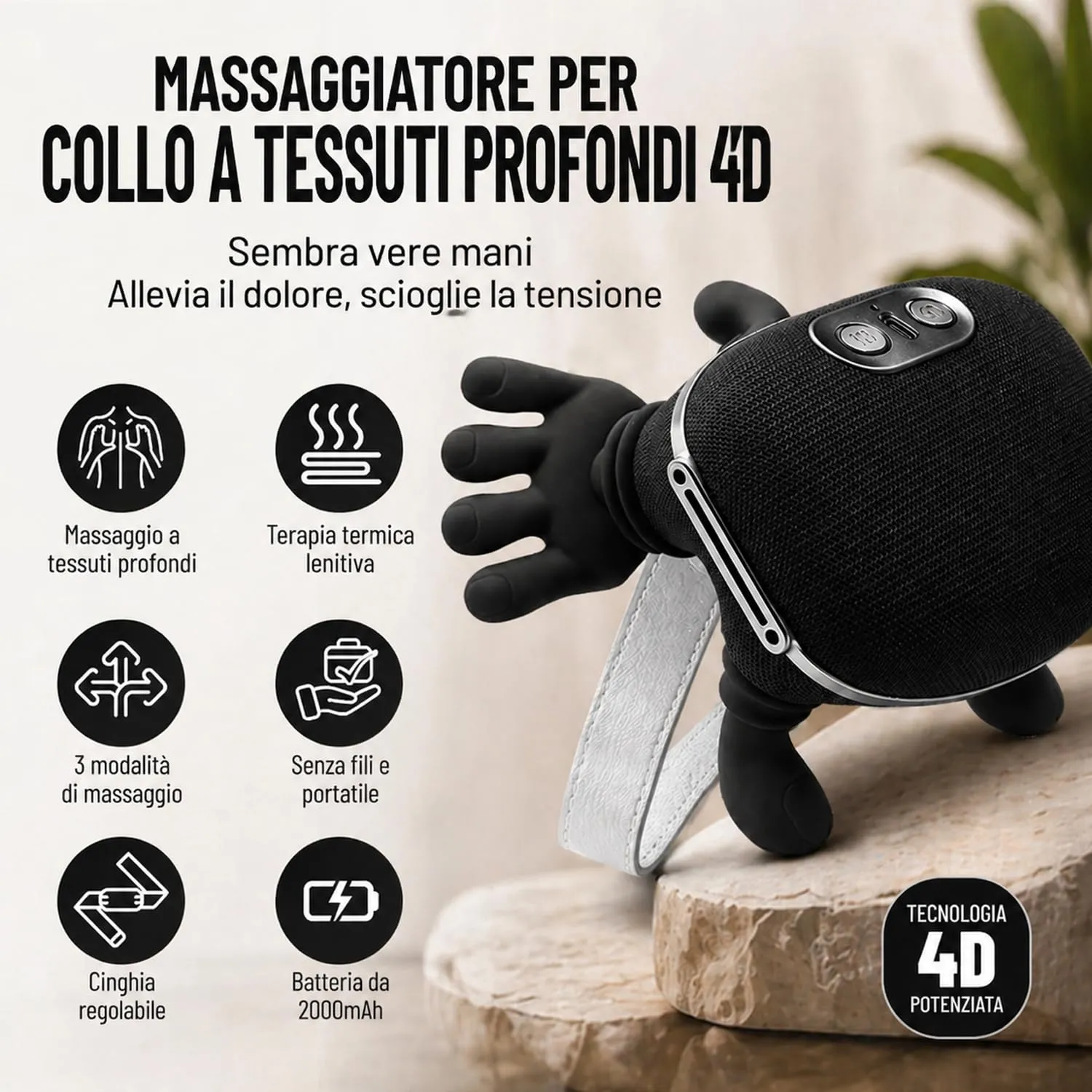 BeFit24 Massaggiatore Cervicale 4D Cuscino Nero con Calore