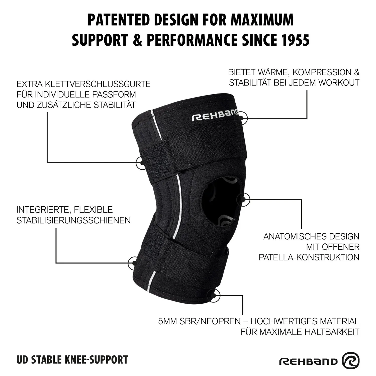 Rehband Stable Ginocchiera Nero Doppia Cinghia