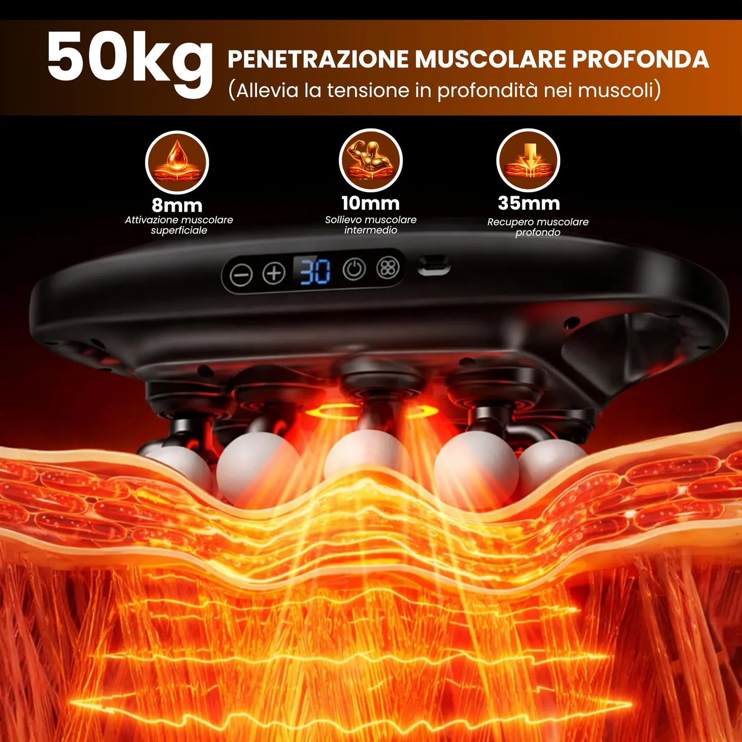 BeFit24 pistola massaggiante calore 16 testine USB-C intenso