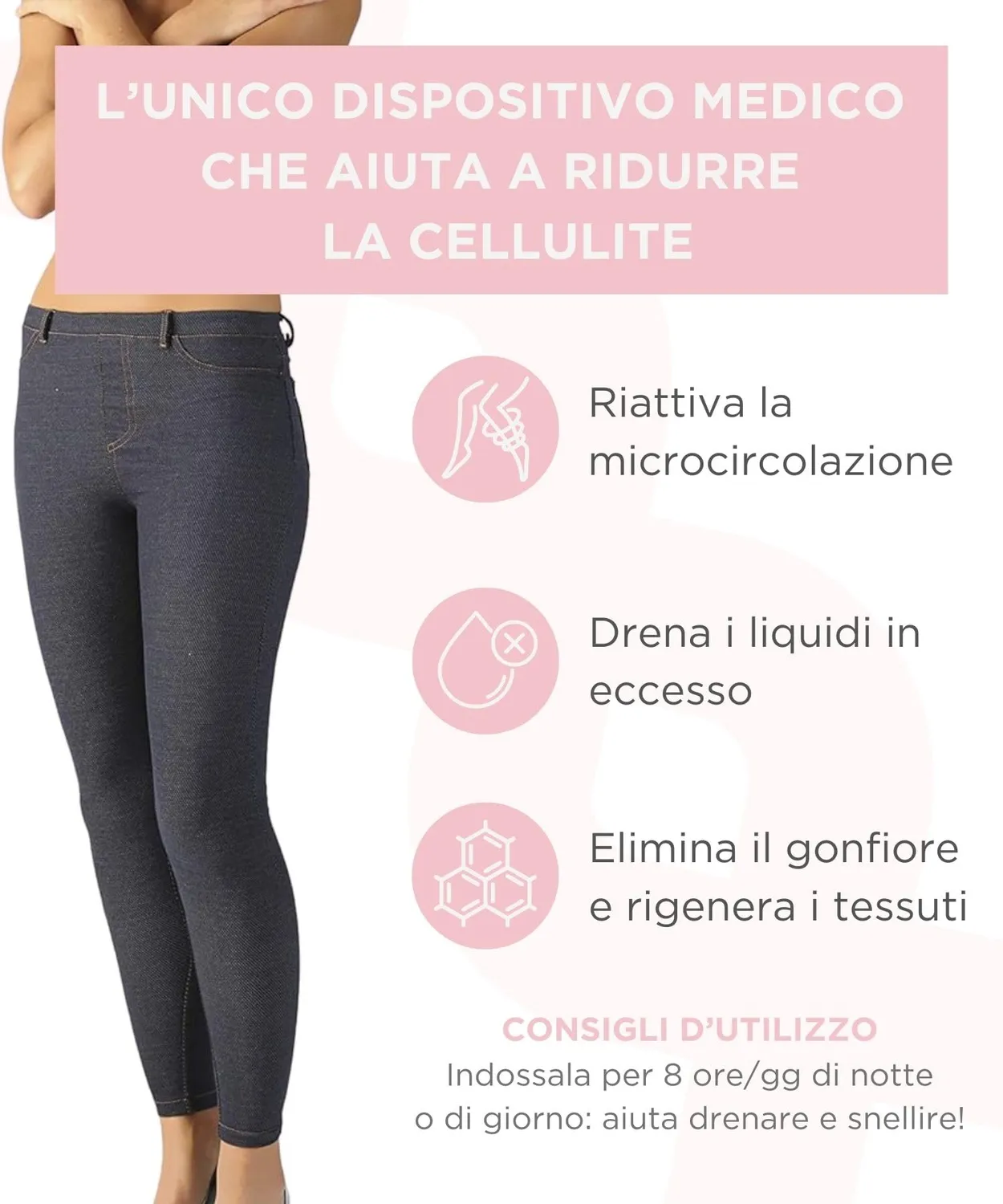 Spikenergy leggings anticellulite donna effetto jeans taglia S