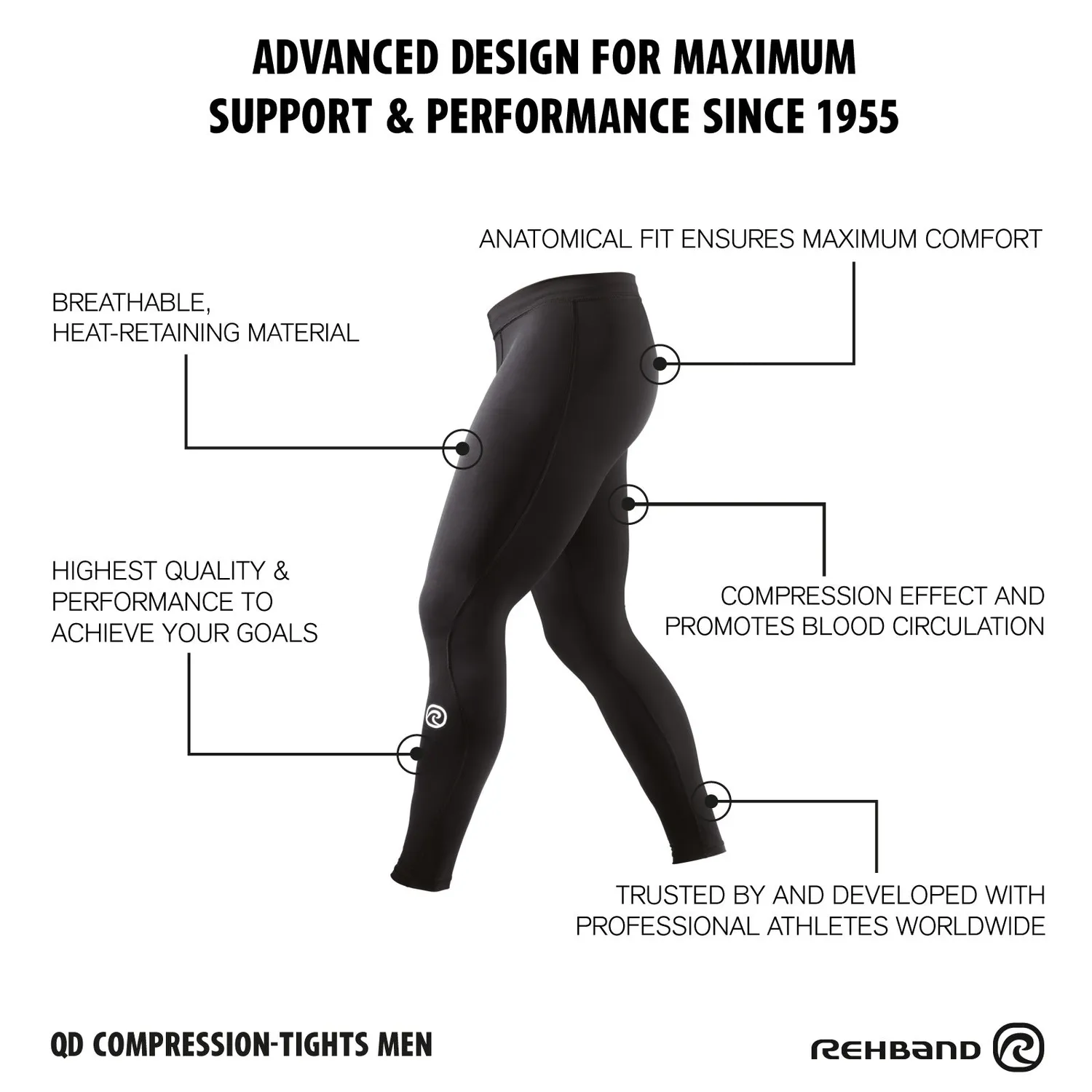 Rehband QD Compression Tights leggings uomo nero compressivi