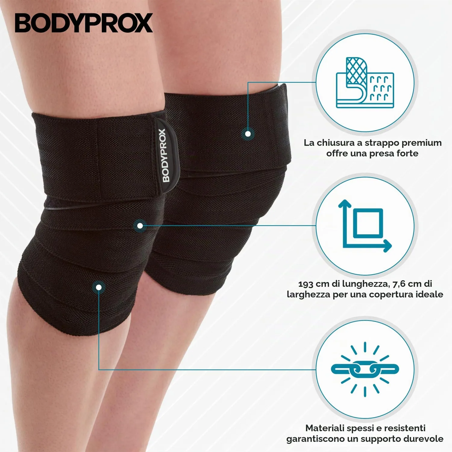 Bodyprox Fasce Ginocchia elastiche 193 cm compressione forte
