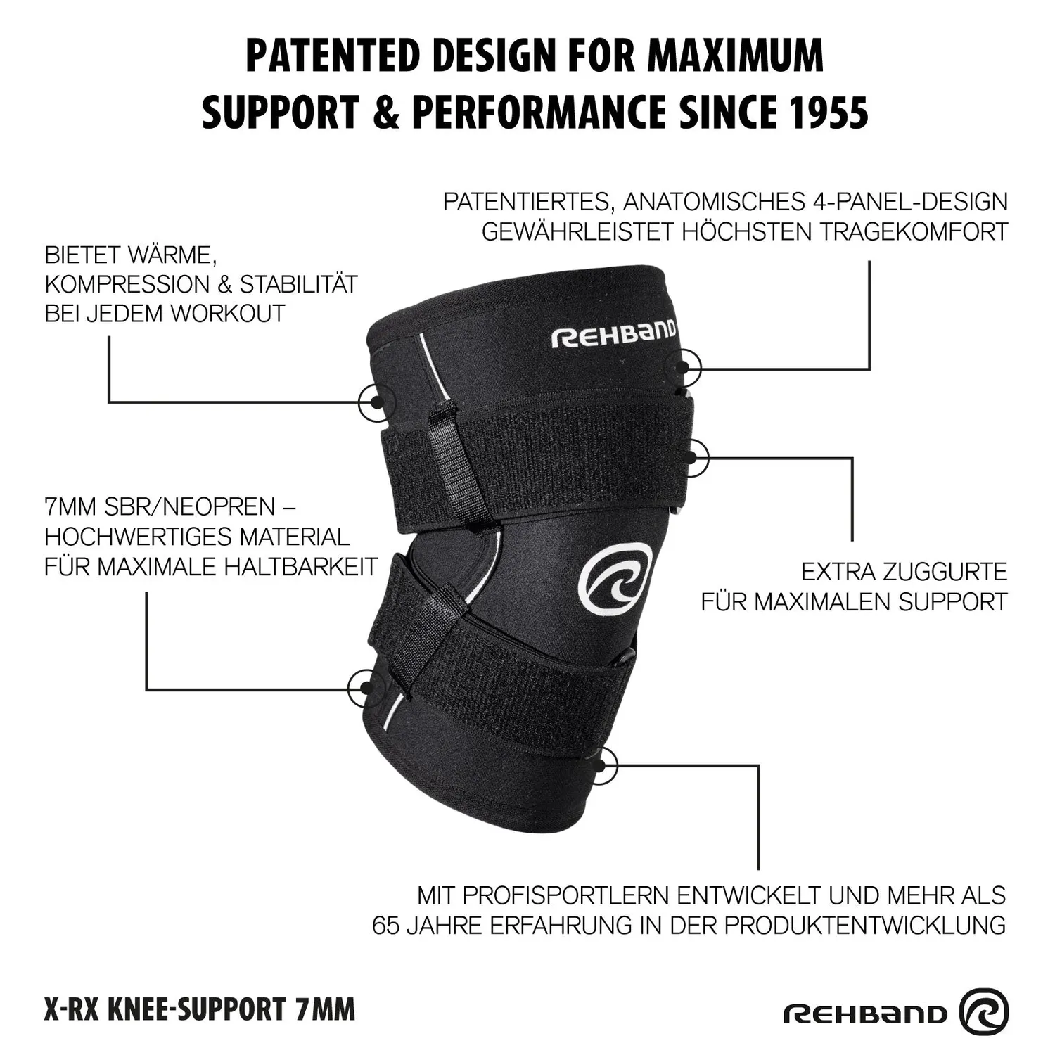 Rehband Power Max Dual-Strap supporto ginocchio 7mm nero singolo