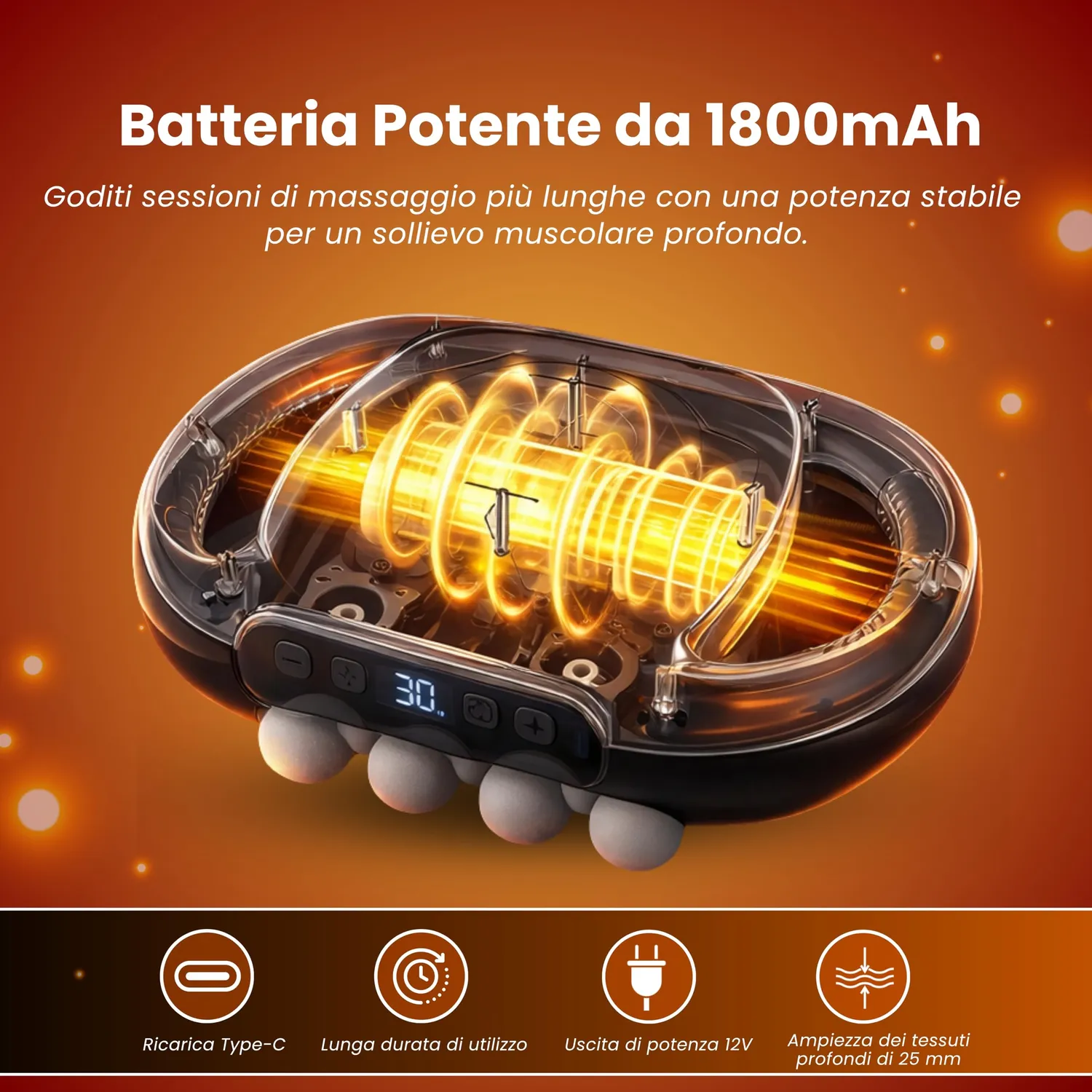 BeFit24 pistola massaggiante calore 16 testine USB-C intenso