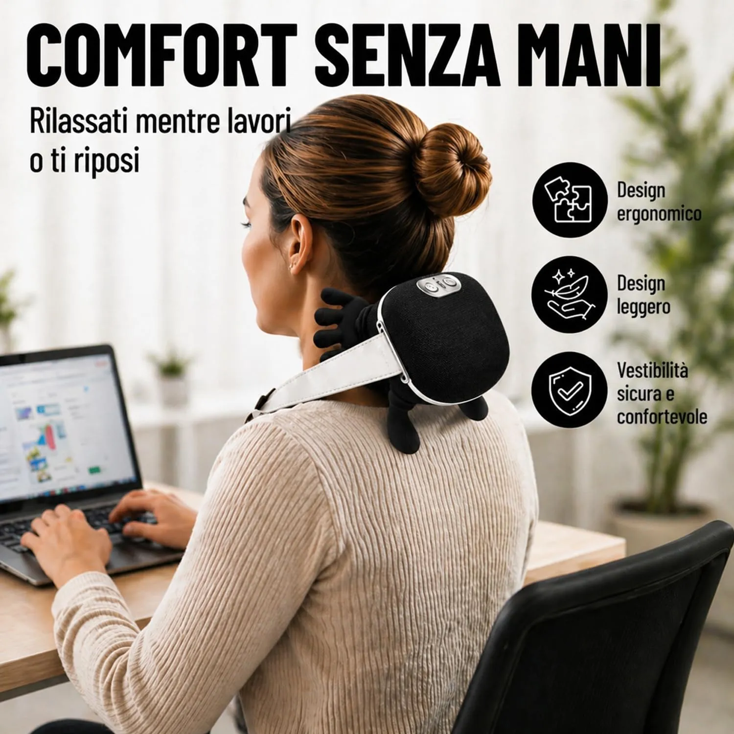 BeFit24 Massaggiatore Cervicale 4D Cuscino Nero con Calore