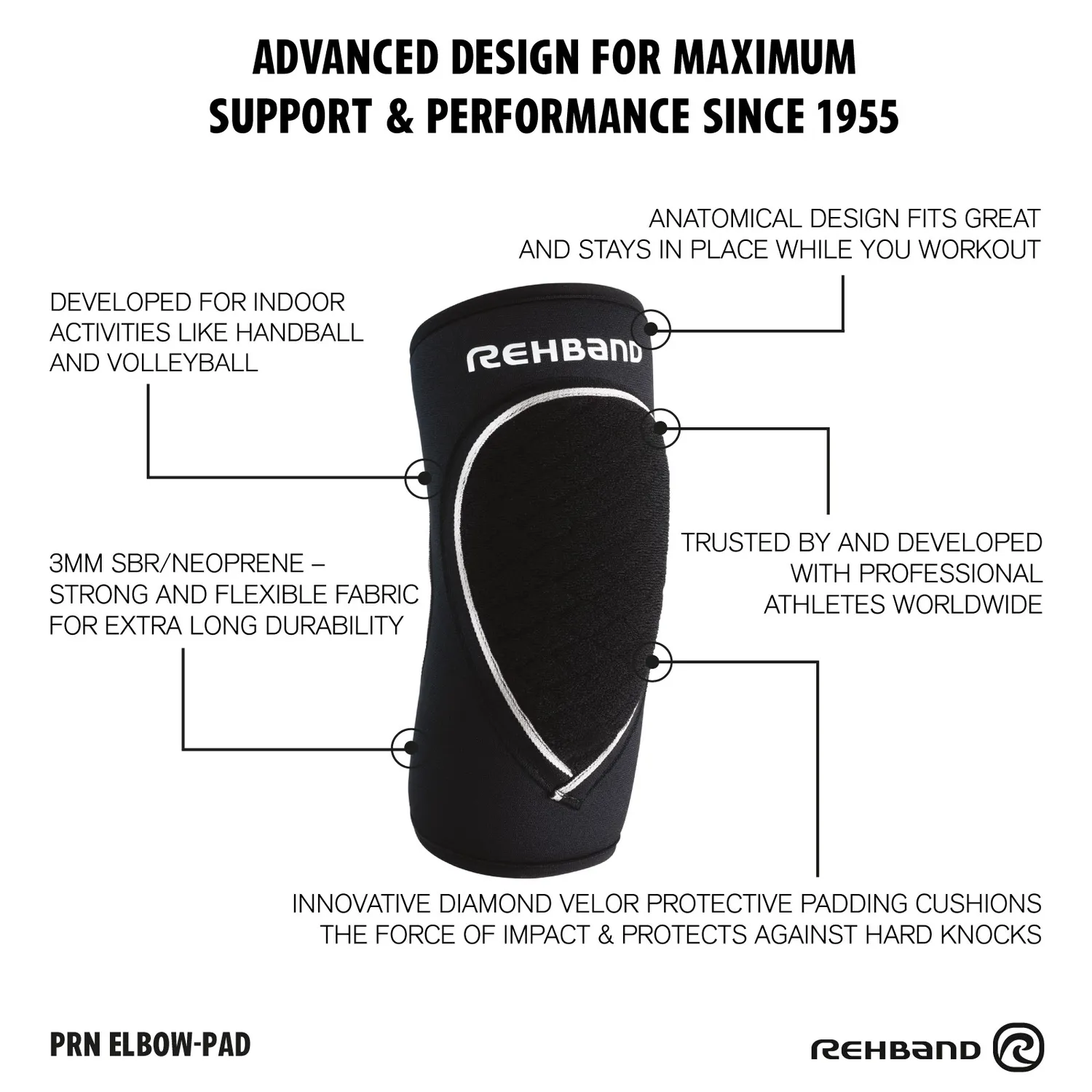Rehband PRN Original gomitiere pallamano nero singolo 3mm