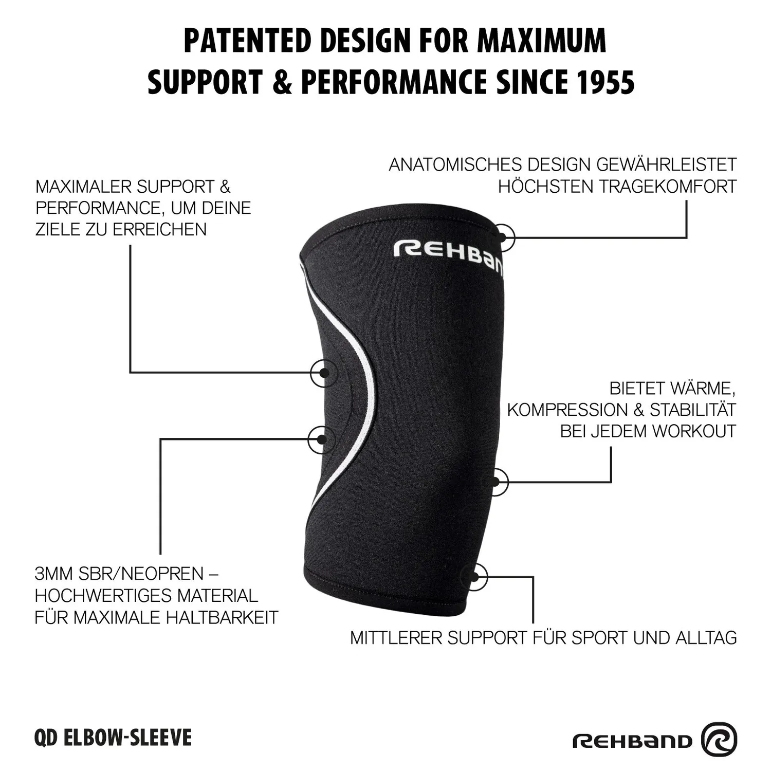 Rehband QD Elbow Sleeve gomitiera nero singolo 3 mm