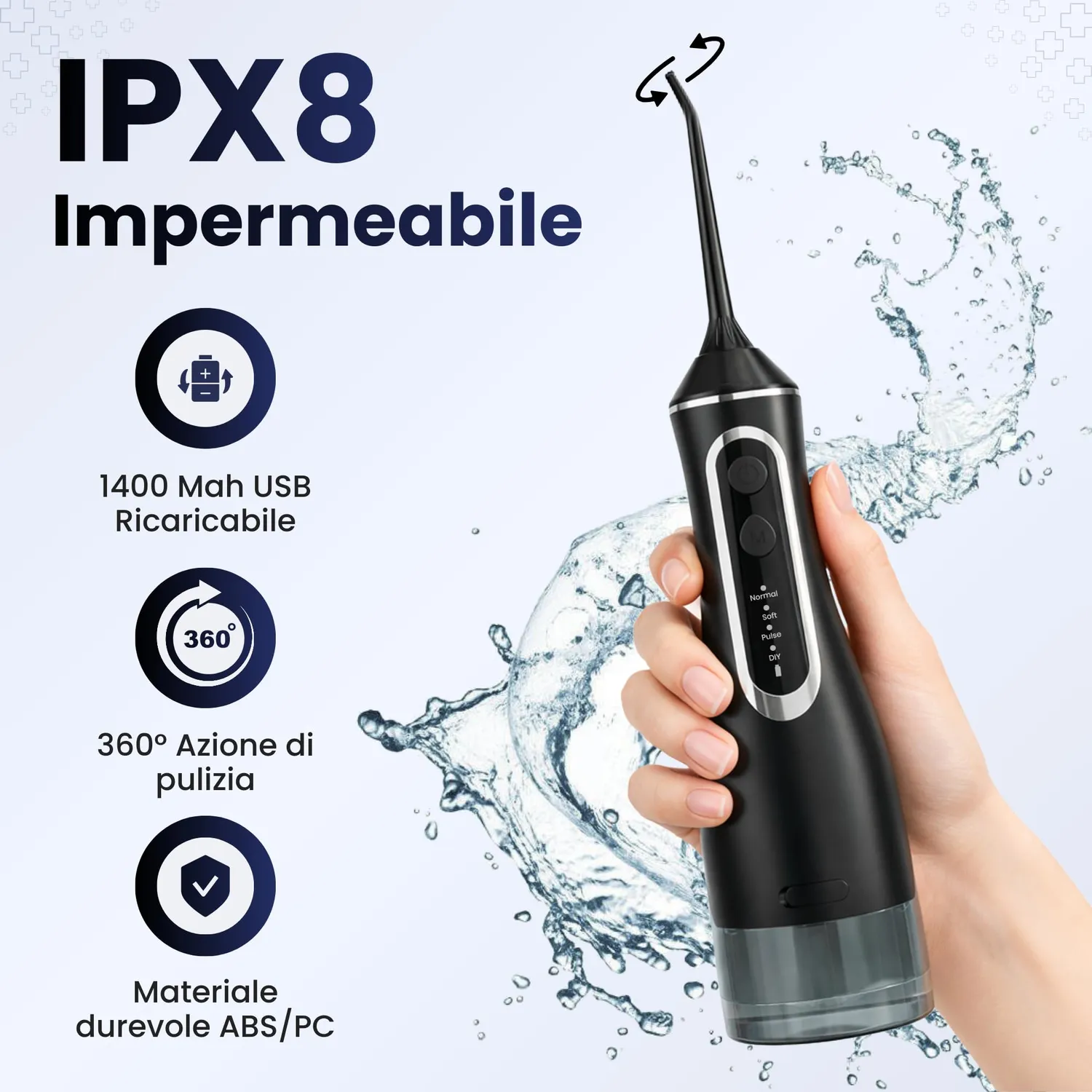 BeFit24 Water Flosser 320ml idropulsore portatile 4 modi