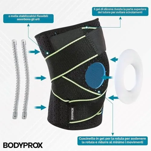 Bodyprox Tutore Ginocchio Ginocchiera S/M con Stabilizzatori e Gel